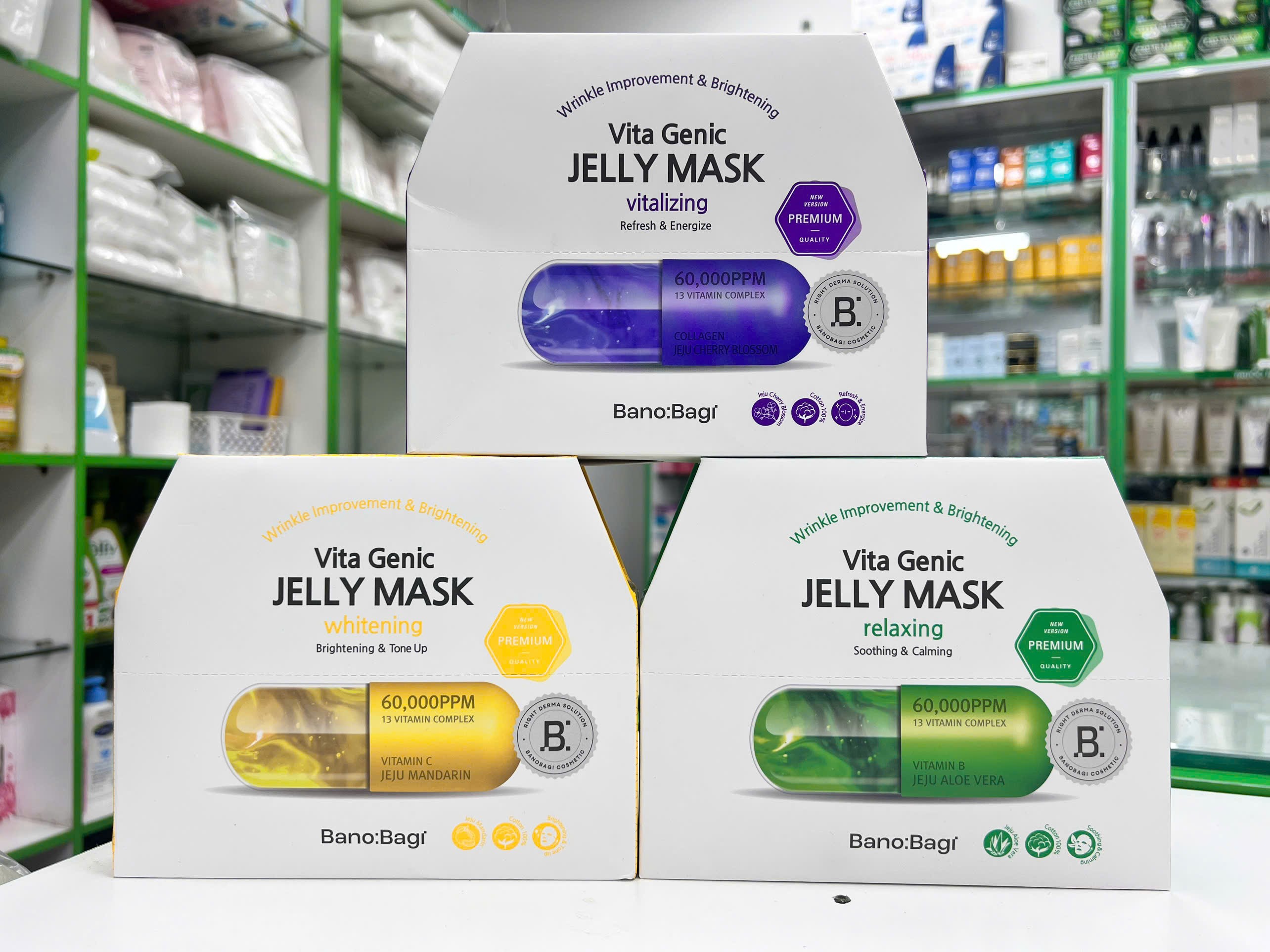 COMBO 10 Miếng Mặt Nạ Bano Bagi Vita Genic Jelly Mask Dưỡng Da Chuyên Sâu Dành Cho Mọi Loại Da 30ml — bộ mặt nạ nhiều phiên bản xếp cạnh nhau