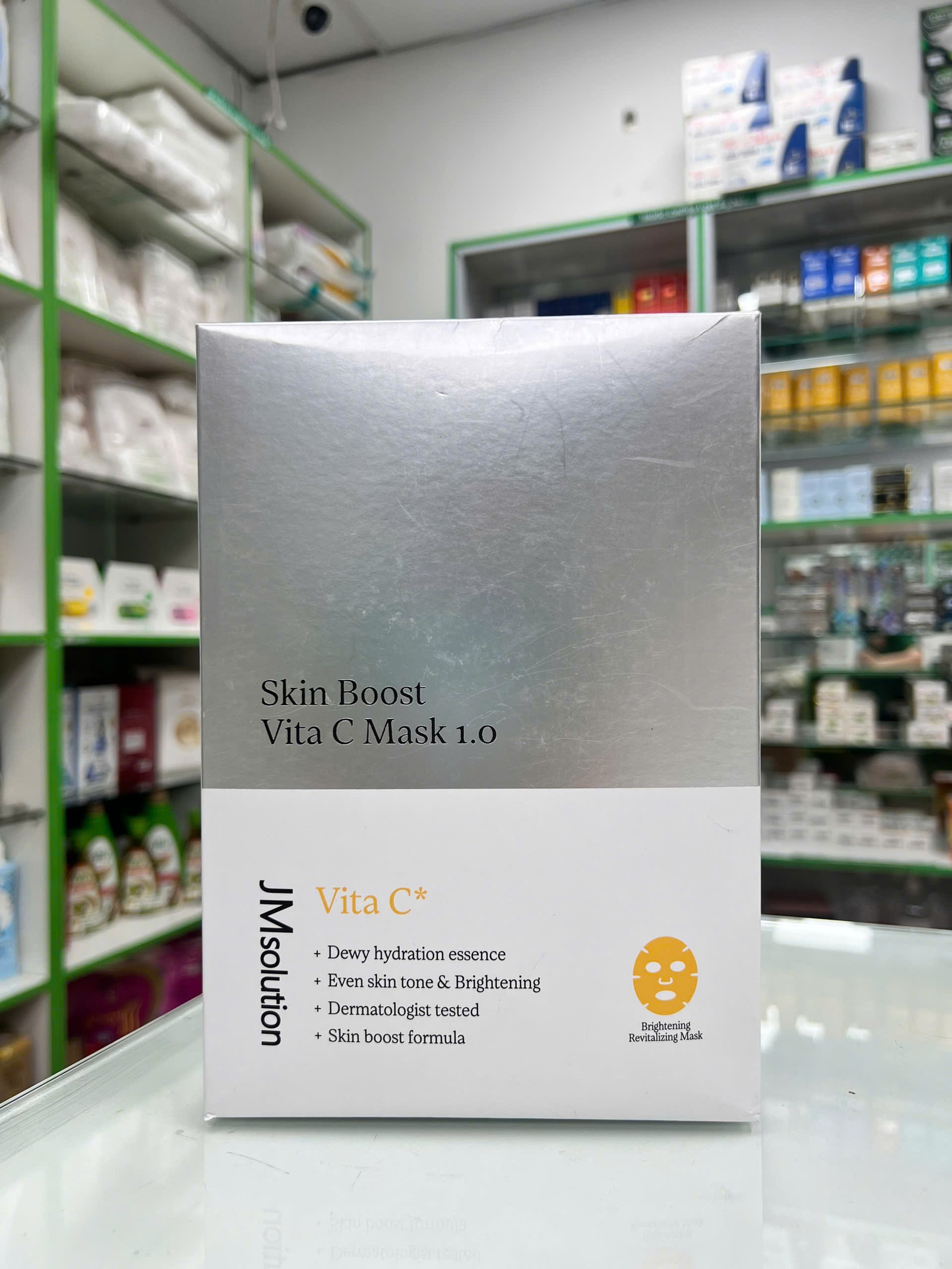 JMsolution Mặt Nạ Chăm Sóc Da Toàn Diện Skin Boost Mask 1.0 30ml — mặt sau hộp hiển thị hướng dẫn sử dụng và thông tin sản phẩm